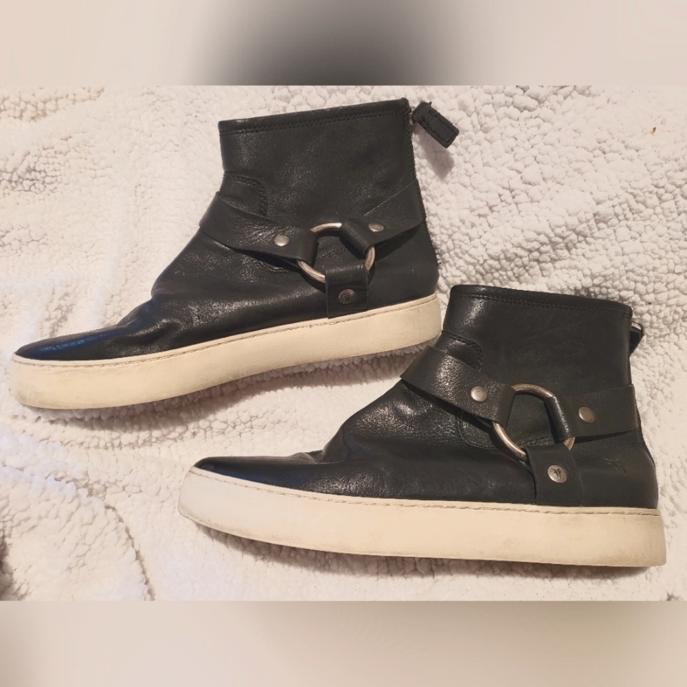 Black, Size 9M "Lena" Frye Moto Sneakers